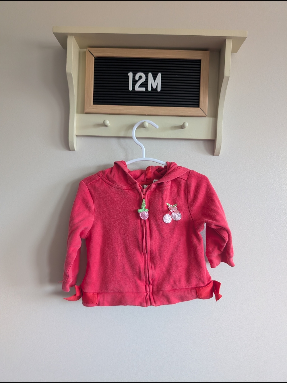 Maggie & Zoe Coral Pink Hooded Zip-Up Sweatshirt with Cherry Appliques